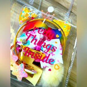 NEW Emoji Kids Girls Gift Bag Colorful Accessory Set w/ Bows, Cat Ears, Stars